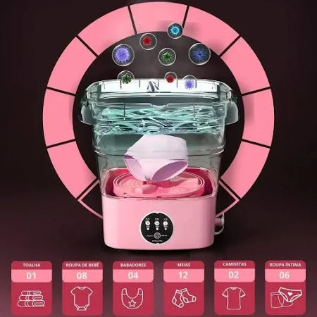 Mini Máquina De Lavar Silenciosa Dobrável Portátil 9 Litros